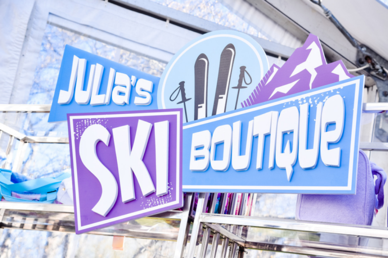 Chicago suburbs bat mitzvah design featuring a custom Julia’s Ski Boutique installation by event design and production company HMR Designs